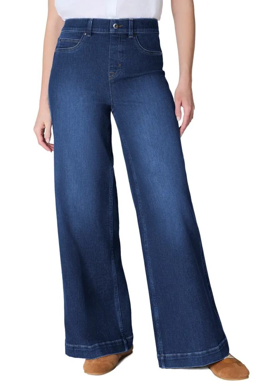 NWT SPANX High Rise Wide Leg Jeans A-Line S Blue Denim Casual Classic Retro